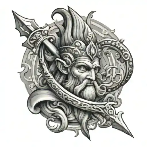 neptune god trident stuck tattoo design idea