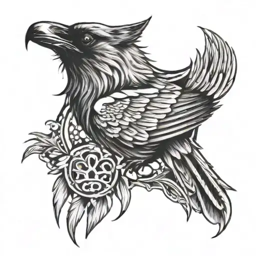 raven inside wolf paw print surrounded tattoo design idea