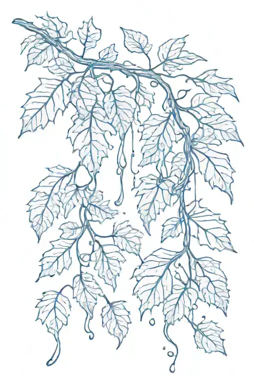Blue leaves on vine falling dripping blue blood tattoo design idea