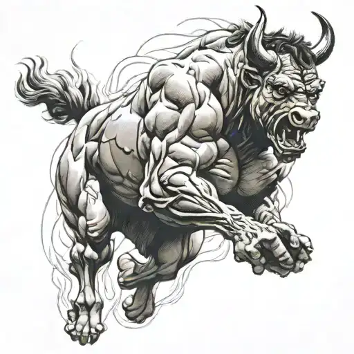 raging bull tearing through skin tattoo design idea