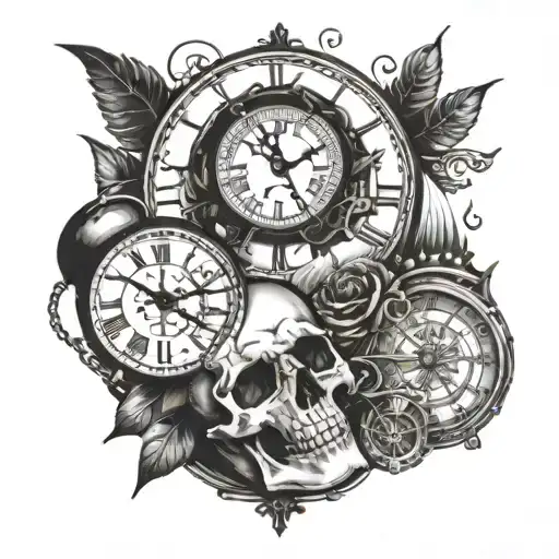 skull and Clocks hand tattoo tattoo design idea