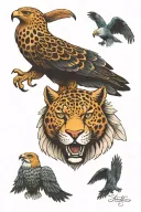 jaguar face with an eagle  tattoo design idea