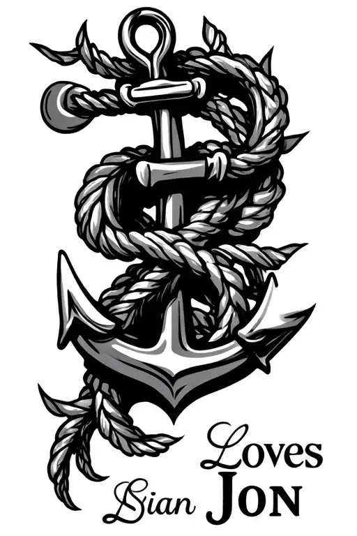 "Sian Loves Jon" "Sian Loves Jon" anchor intertwined tattoo design idea