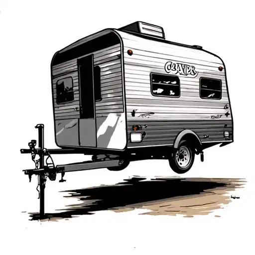 camper on leg tattoo design idea