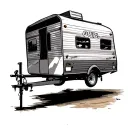 camper on leg tattoo design idea