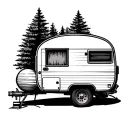 camper on leg tattoo design idea