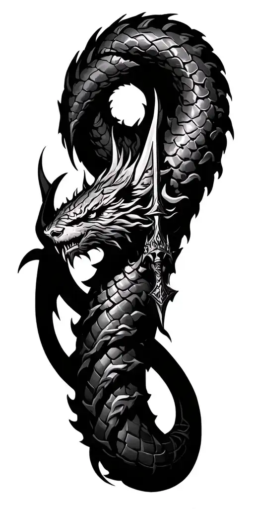 neo nordic Jormungandr fighting thor god of thunder tattoo design idea