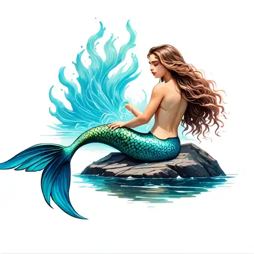 mermaid sitting on a rock tattoo design idea