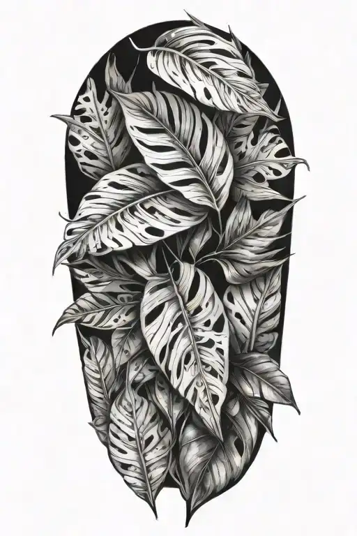tropical leaves tattoo design idea