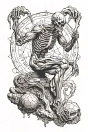 An image of the ancient Greek god Atlas, who is a skeleton with flesh growing on it and holds a stone on his hands. tattoo design idea