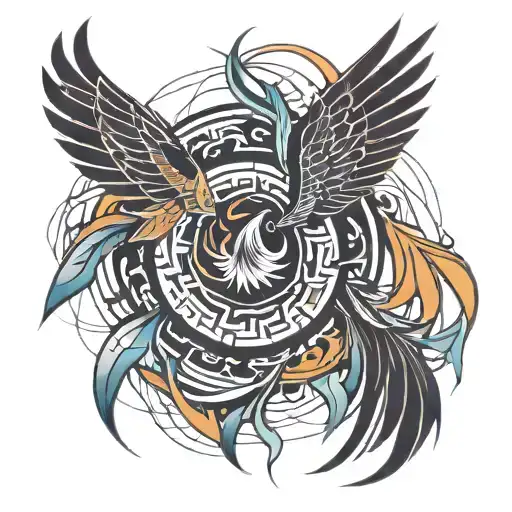 abstract planet phoenix vector colors tattoo design idea