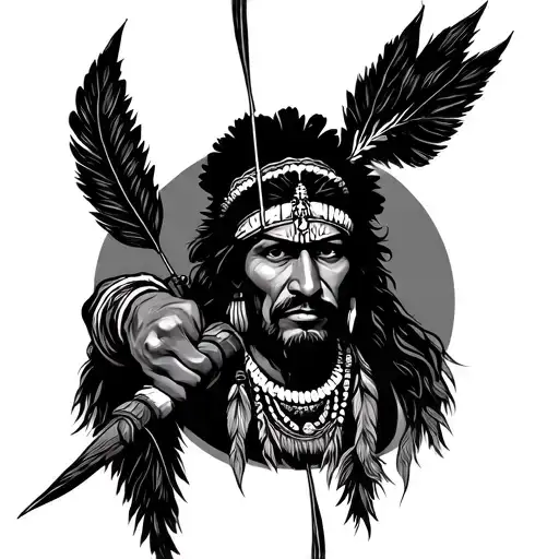 Indian man bow and arrow piercing tattoo design idea