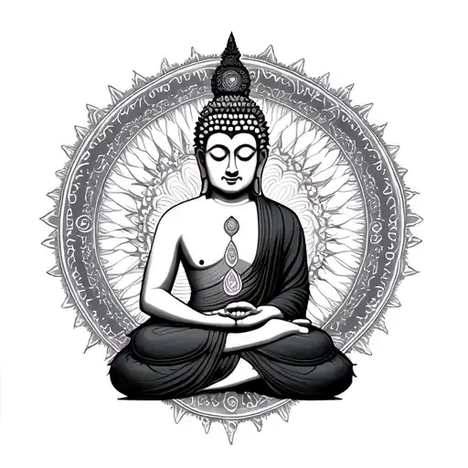 Buddha peace, drangon and seven chakra tattoo design idea