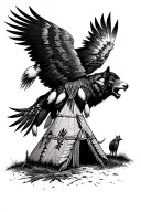 Native American, eagle, bison, teepee, coyote howling tattoo design idea