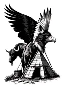 Native American, eagle, bison, teepee, coyote howling tattoo design idea