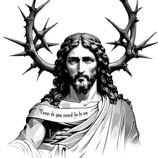 Jesus with thorn crown tattoo with quote under it tattoo design idea