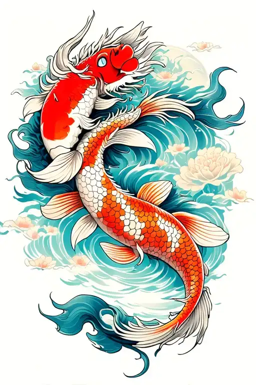 koi and dragon emerging tattoo design idea