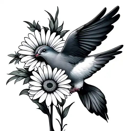 dove and daisy flowers simple fine line tattoo tattoo design idea