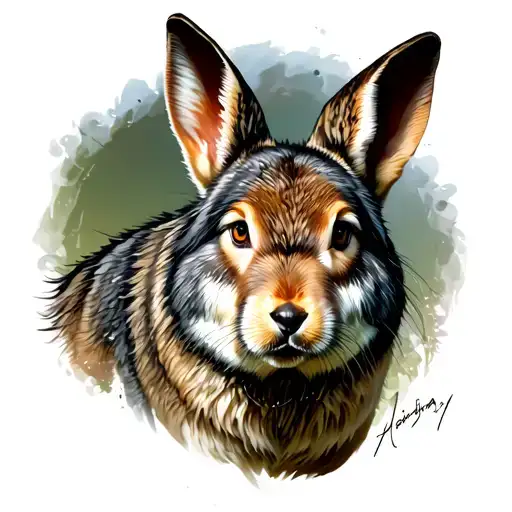 rabbit running from wolf face tattoo design idea