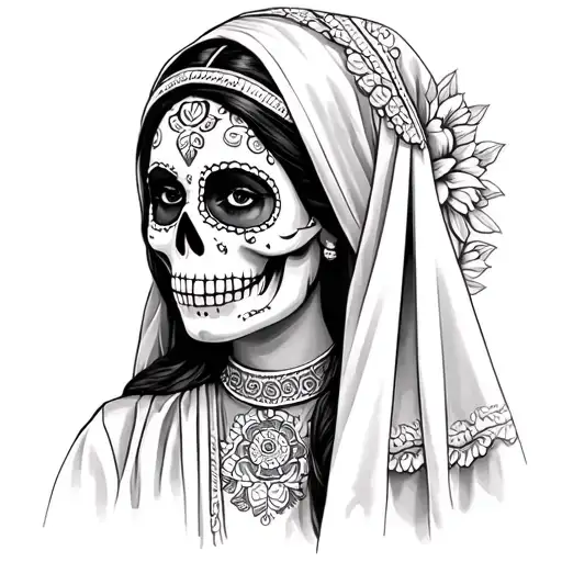mexican woman with prayer robe sugar skull face tattoo tattoo design idea