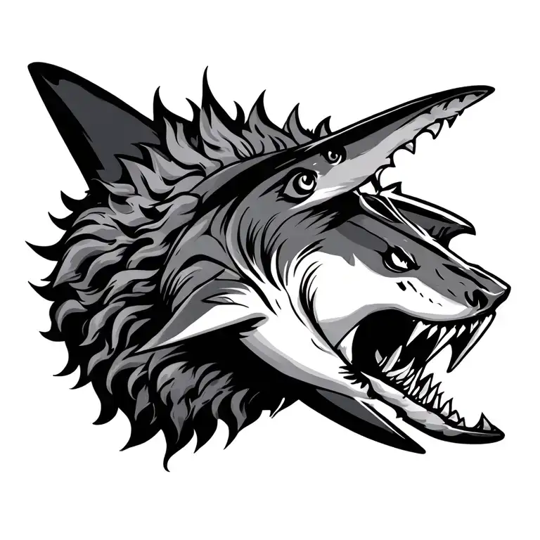 lion and shark tattoo design idea