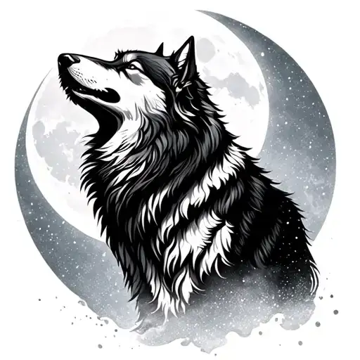 alpha personality like a wolf howling at the moon geomatrical tattoo design idea