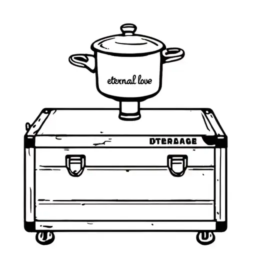 cooking pot attached to a toolbox attached to the word eternal love tattoo design idea