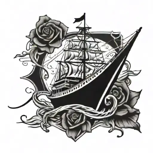 A cruise ship sailing towards a beautiful anchor symbolizing stability and love tattoo design idea