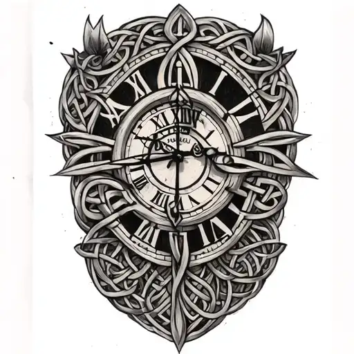 Celtic trinity knot clock face tattoo design idea