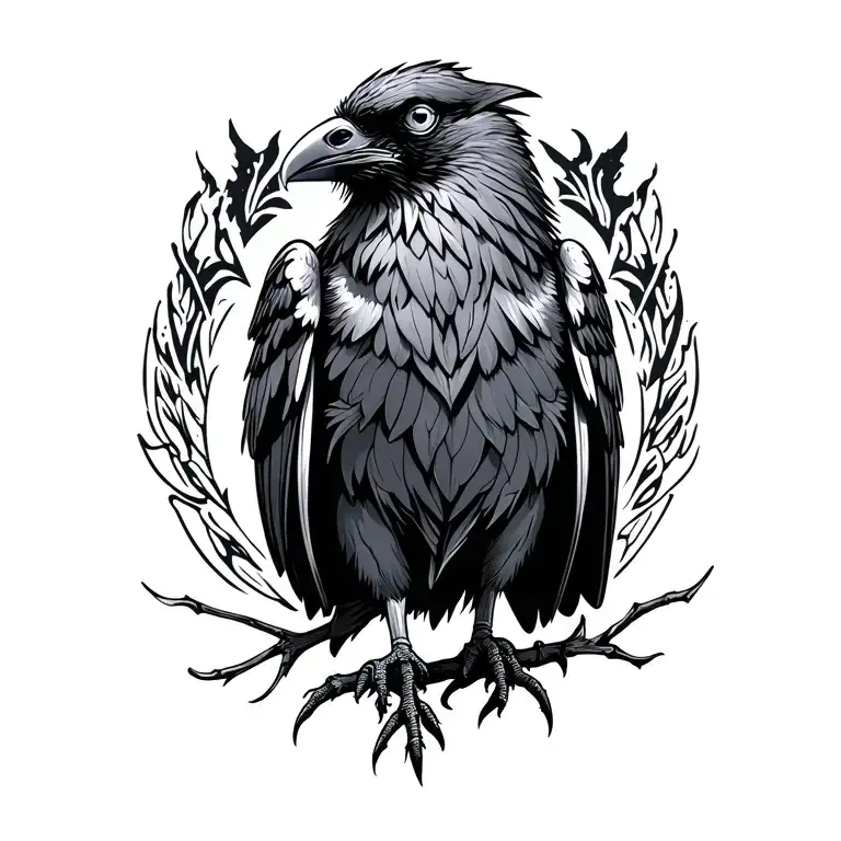 nordic raven standing tattoo design idea