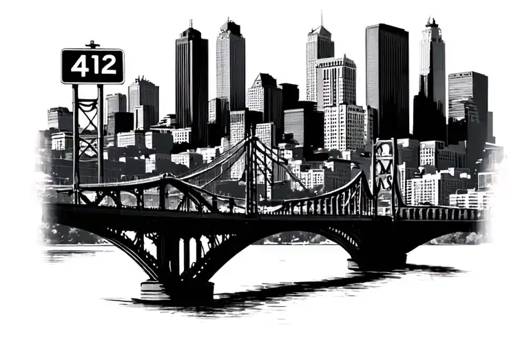 skyline of Pittsburgh with bridges 412 and street sign tattoo design idea