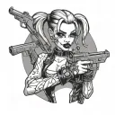 black girl Harley Quinn with guns  tattoo design idea