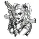 black girl Harley Quinn with guns  tattoo design idea
