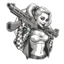 black girl Harley Quinn with guns  tattoo design idea