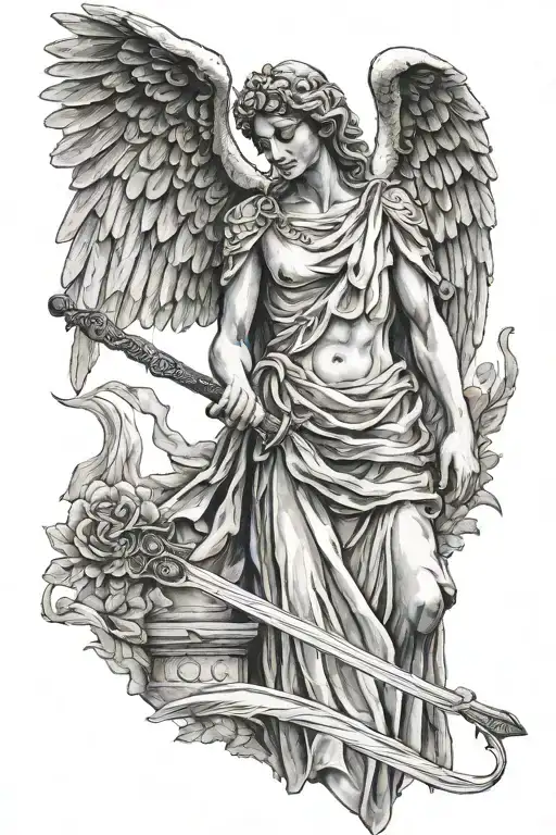 Weeping angel holding a sword tattoo design idea