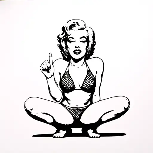 marilyn monroe squating in bikini sticking middle finger tattoo design idea