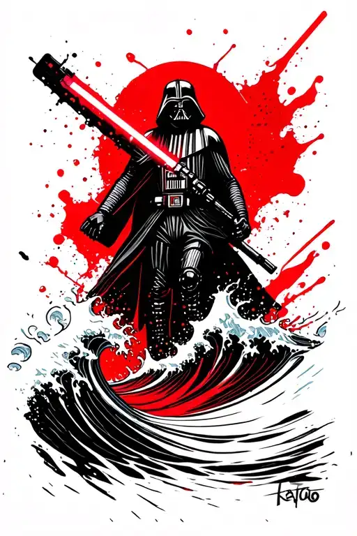 jedi on top of ocean waves tattoo design idea