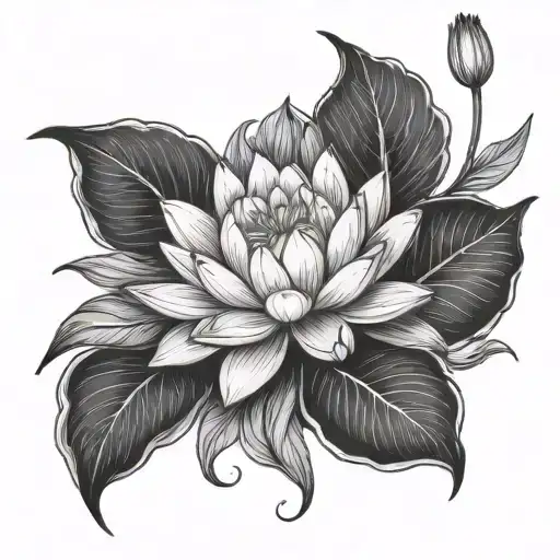 water lilly and violet flower intertwined tattoo design idea