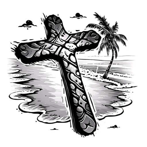 beach,cross,footprint tattoo design idea