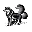  She-Wolf (Lupa Capitolina) SceneA more abstract or minimal design of the she-wolf suckling Romulus and Remus, done in  tattoo design idea