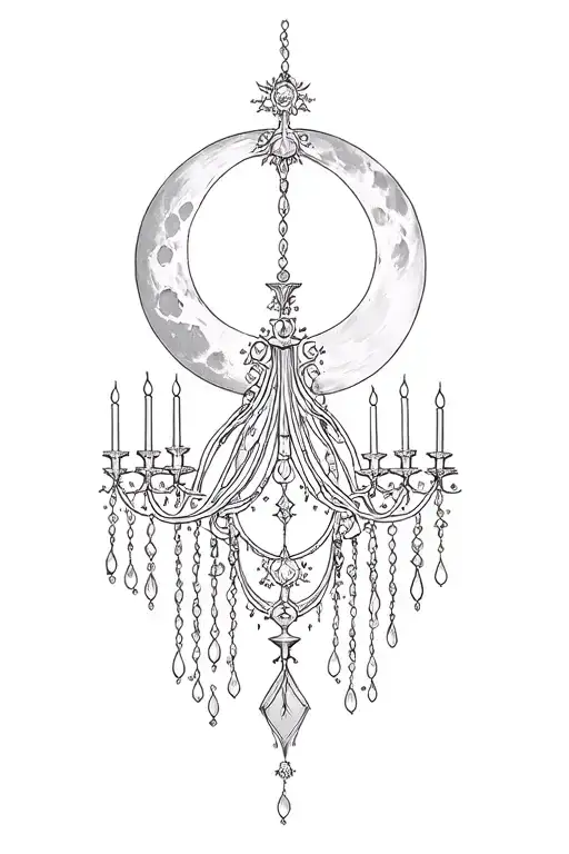 gothic chandelier design with moon tattoo design idea
