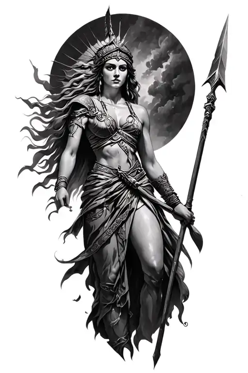 queen boudica with spear full body tattoo design idea