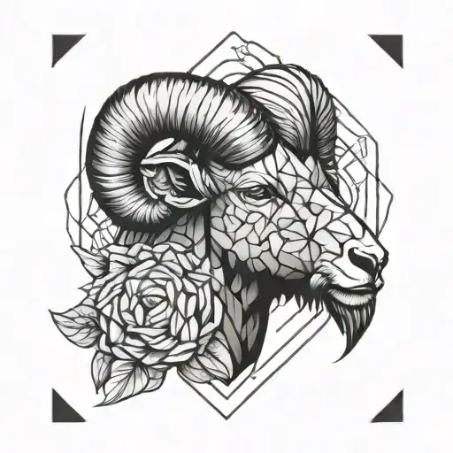 Aries in realistic and geometric style tattoo design idea