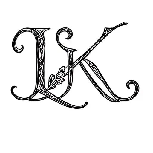 Creat a tattoo with the following aspects …Design: The letters L and K are elegantly intertwined, almost like a cursive  tattoo design idea