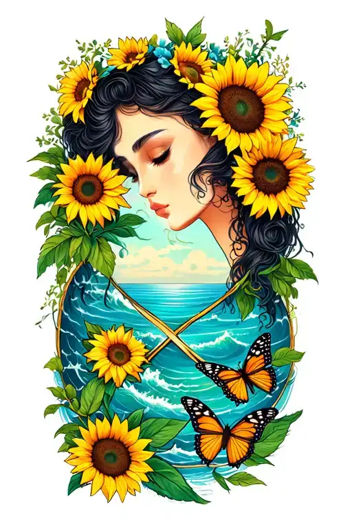 3 daughters 1 step daughter husband butterflies sunflowers infinity sign shyness ocean tattoo design idea