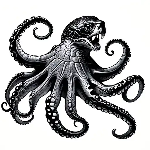 octopus and snapping turtle hand  tattoo design idea