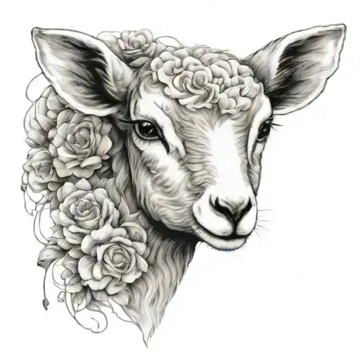 cute symmetrical lamb face with fine line tattoo design idea
