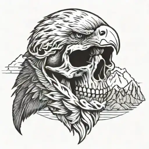 Willie G Skull with eagle and mountains in the background tattoo design idea