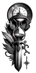 lighthouse, flintlock pistol, hourglass, quill pen, cutlass sword and compass tattoo design idea
