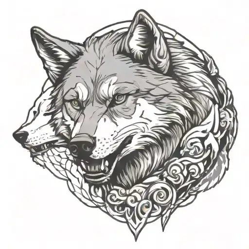 wolf protecting cub with looking menacing tattoo design idea